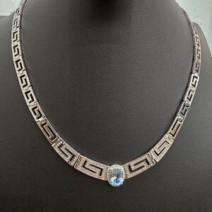 GREEK KEY NECKLACE W/ BLUE TOPAZ S925